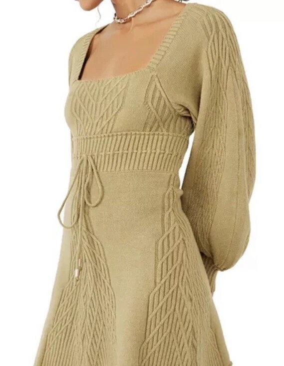 Free People Dresses & Skirts - Free People Emmaline Sweater Dress Womens M Green Cutout Back Balloon Sleeve